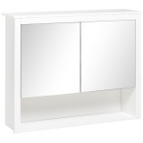 HOMCOM Armoire de baie cu oglinda, armoire montata, 2 usi cu oglinda, raft de depozitare, 80L x 20P x 65H cm, alb | Aosom Romania