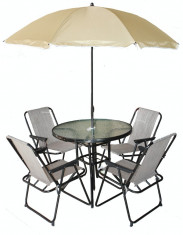 Set mobilier RAKI terasa,gradina din masa rotunda D80cm,umbrela D150cm si 4 scaune pliante culoare bej foto