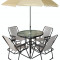 Set mobilier RAKI terasa,gradina din masa rotunda D80cm,umbrela D150cm si 4 scaune pliante culoare bej