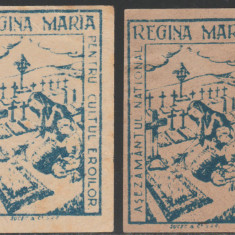 1927 Romania - 2 vignete Asezamantul National Regina Maria, varietati hartie