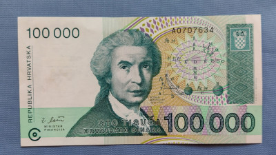 Croația / Hrvatska - 100 000 Dinara / dinari (1993) s634 foto