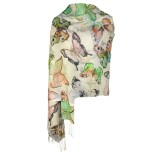 Esarfa cu fluturi din material tip casmir, Dacali, verde deschis, 185 x 75 cm