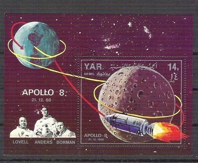 Yemen 1969 Space, Apollo 8, perf sheet, used G.069 foto