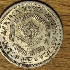 Africa de sud -moneda de colectie argint - 6 pence 1957 -Elisabeta- stare f buna