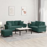 VidaXL Set canapea cu perne, 3 piese, verde &icirc;nchis, catifea