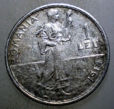 R.050 ROMANIA CAROL I 1 LEU 1914 ARGINT 5g foto