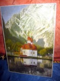 241-Tablou H. Teply peisaj munte localitate biserica pe lac.