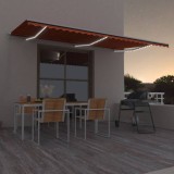 VidaXL Copertină retractabilă manual, LED, portocaliu&amp;maro, 600x300 cm