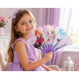 Evantai pentru copii Frozen, 24 cm, pliabil, model Elsa &amp;amp; Anna, culoare lila, usor si compact, ideal pentru zilele calduroase