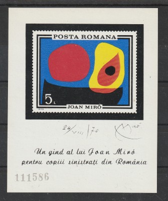 Romania 1970 - #745 Inundatia II Juan Miro 1v S/S MNH foto