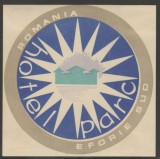Romania anii 70 - Vigneta de bagaje Hotel PARC din Eforie Sud, ONT Carpati, eticheta hoteliera, promovare turistica Litoral