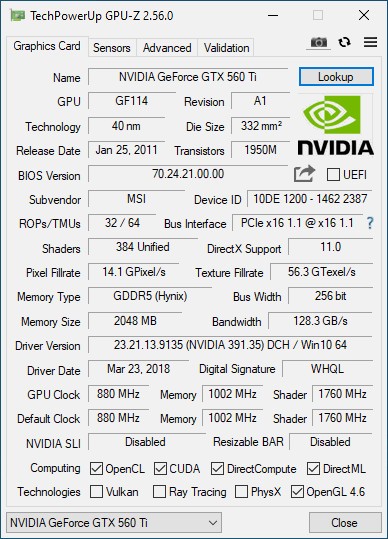 Placa video MSI GeForce GTX 560 Ti Twin Frozr II OC 2GB GDDR5 256-bit