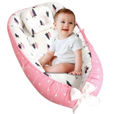 Cosulet Bebelusi pentru Dormit tip Baby Nest, cu Doua Fete, 0-24 Luni, 90x55cm, Husa Bumbac, Confort &amp; Siguranta, Alb/Roz - Pink