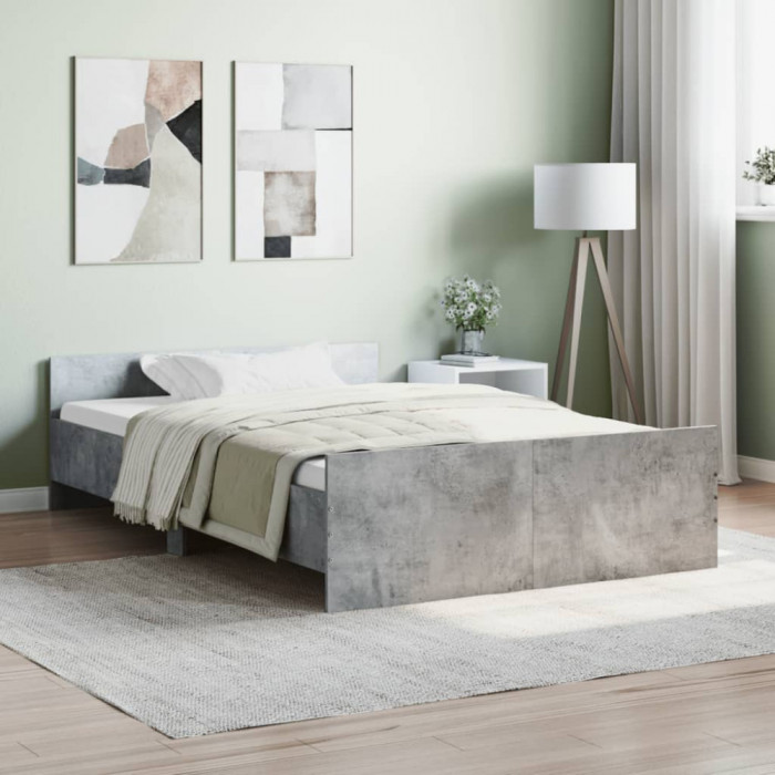 Cadru de pat cu tablie la cap/picioare, gri beton, 120x200 cm GartenMobel Dekor