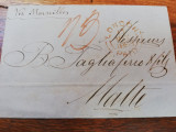 Plic prefilatelic circulat 1853, Londra- Malta, 17 mai , via Marsilia, perfect, Circulata, Printata