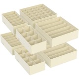 SONGMICS Organizator lenjerie set 8 cutii pliabile din material textil, pentru sertare si dulap, bej Household NewTrend