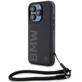 Husa pentru iPhone 15 Pro Max - BMW Signature Leather Wordmark Cord (BMHCP15X23RMRLK) - Black