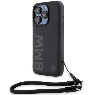 Husa pentru iPhone 15 Pro Max - BMW Signature Leather Wordmark Cord (BMHCP15X23RMRLK) - Black foto
