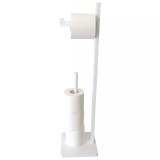 Suport vertical pentru hartie igienica din bambus, economie de spatiu, 5 role, 19 x 19 x 71 cm, alb, Kinghoff