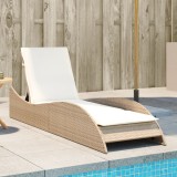 Șezlong vidaXL cu Pernă Bej, Poliratan, 60x205x73cm, Spătar Reglabil, Husă Lavabilă, Mobilier Gradina Relaxare
