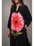 Cumpara ieftin Rochie Lunga Neagra cu Buzunare Talie Unica S-XL Dalie Arnad Poliester Elastan Rochie de Zi Eleganta 138 cm