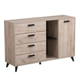 Comoda living Umbria 3K4F, cu sertare si usa, stejar gri + negru, 137.5 x 40 x 90.5 cm, 2C