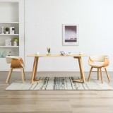 vidaXL Scaune de bucătărie, 2 buc, crem, lemn curbat &amp; piele ecologică