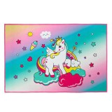 Covor Dreptunghiular Roz, cu Model Unicorn, 90 x 60 cm, Oem