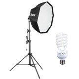 Cumpara ieftin Softbox octogonal 65cm cu bec fluorescent spiralat 85W E27, stand reglabil 200cm si husa protectie