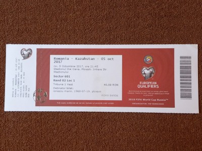 Bilet meci fotbal ROMANIA - KAZAHSTAN (05.10.2017) foto