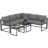 Outsunny Salon de grădină de colț exterior cu 2 canapele și 2 mese de cafea pliabile din sticlă temperată, gri | Aosom Romania