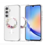 Husa pentru samsung galaxy a36 5g, atasare magnetica, magsafe, pink wreath 20, clear