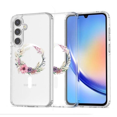 Husa pentru samsung galaxy a36 5g, atasare magnetica, magsafe, pink wreath 20, clear foto