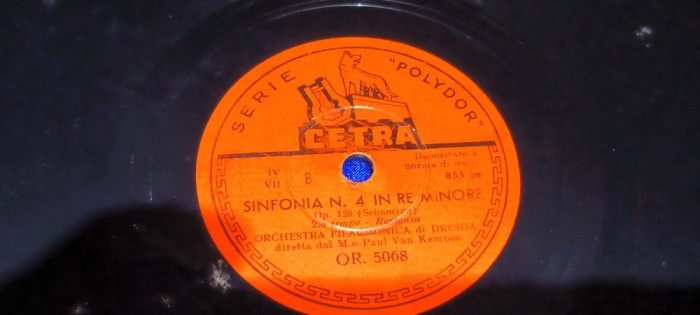 placa pt. gramofon / patefon - CETRA SERIE POLYDOR - SINFONIA NR 4 -IN RE MINORE
