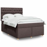 vidaXL Pat box spring cu saltea, maro &icirc;nchis, 140x200 cm, textil