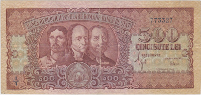 ROMANIA RPR 500 LEI 1949 VF+ foto