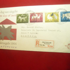 Plic FDC - Fauna 1964 ,serie 4 val.pe plic- Olanda