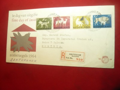 Plic FDC - Fauna 1964 ,serie 4 val.pe plic- Olanda foto