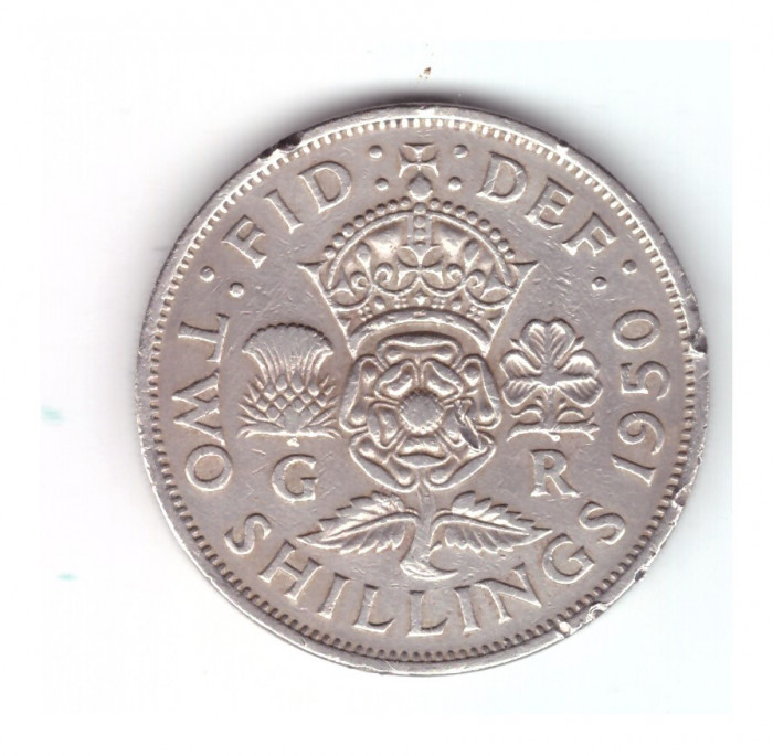 Moneda Anglia 2 shilling / 2 shillings 1950, stare buna, curata