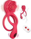 Inel Rosa Penis Ring&amp;Testicles Vibe, Remote Control, 9 Moduri Vibratii, Silicon, USB, Rosu, Passion Labs