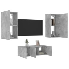 vidaXL Unități TV de perete cu LED-uri 4 piese gri beton lemn compozit 3216821