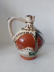 Ulcior de Nănaș Ceramica de Vama &ndash; Autentic, Pictat Manual, Motiv Floral, Artă Populară Vintage Colecție, 23 cm &Icirc;nălțime, Piesă Etnografică