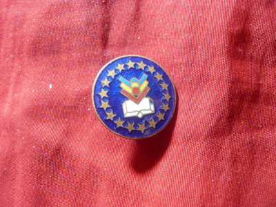 Insigna Romania Sport - cu Emblema Daciada , metal si email , d=1,8cm foto