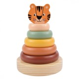 Jucarie Montessori educativa si interactiva, piramida turn de constructie sau stivuit din lemn cu 5 inele, model tigru, NippleBaby