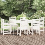 Set gradina Gossi, 7 piese, lemn masiv pin, alb. Masa 159.5cm, scaune cu/fara brate, max 110kg/loc