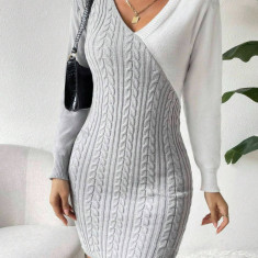 Rochie mini cu decolteu si model, gri, dama, Shein