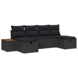 vidaXL Set de canapele pentru grădină cu pernă 6 pcs Negru poliratan 3359650