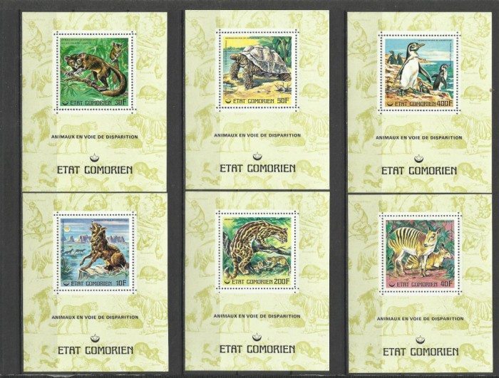 COMORES 1977 FAUNA ANIMALE SALBATICE COLITE DELUXE