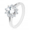 Inel lucios de culoare argintie, floare din zirconiu oval de culoare transparentă - Marime inel: 54