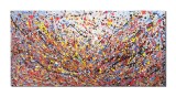 Tablou gigant pictat manual birou, living, Compozitie abstracta, 140x70cm ulei pe panza, reproducere Jackson Pollock